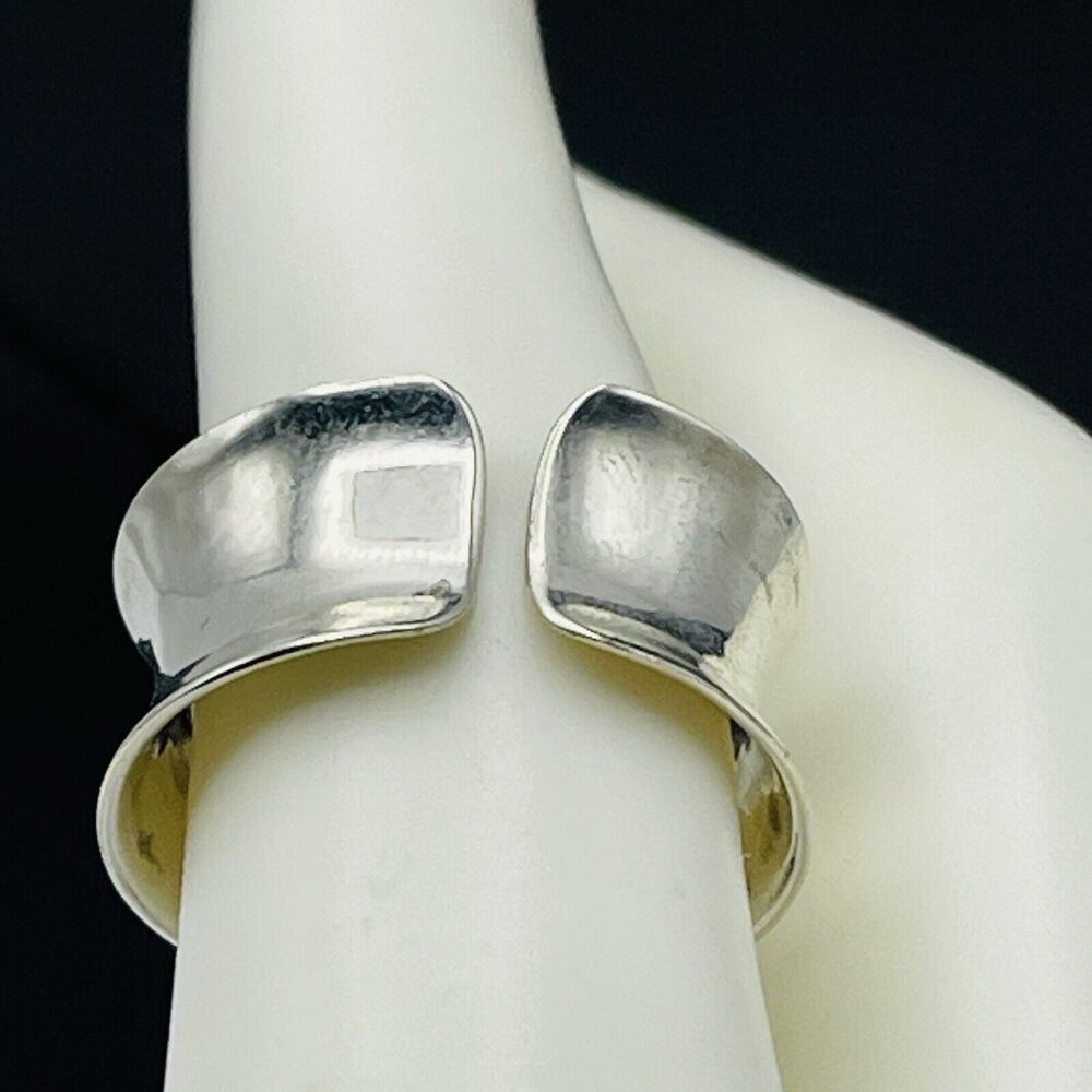 Sterling Silver Wide Band Cuff Ring 10.3mm Width Size 7 Open End 925 Concave